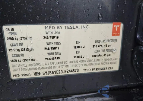 2018 Tesla Model S 100D/75D/P100D из США, поврежденный, VIN 5YJSA1E29JF244870